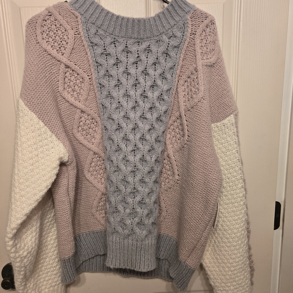 Altar'd State Textured Knit Sweater - Soft Pink, Light Gray, and Cream - Picture 1 of 4